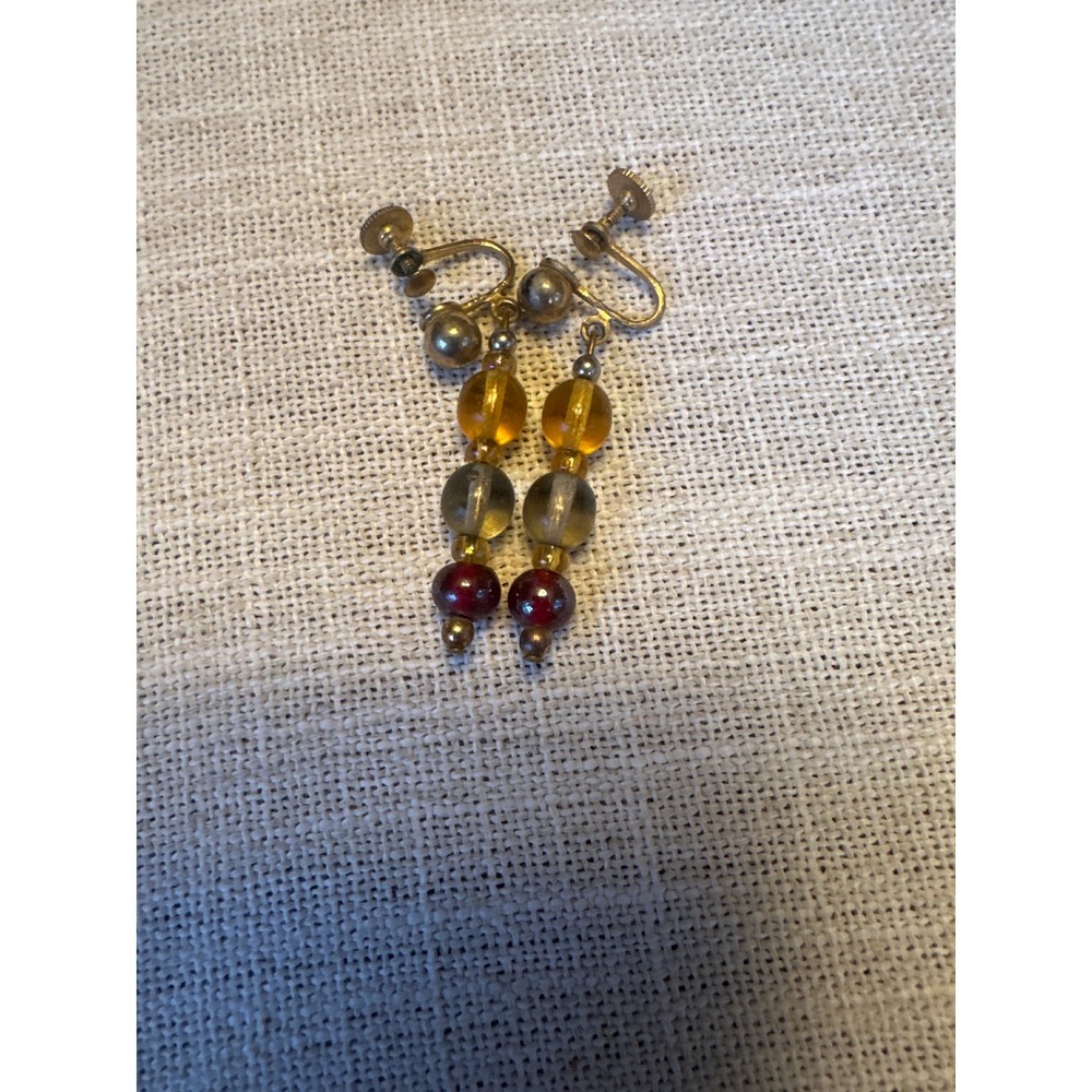 Vintage Signed ALICE Beaded Drop Earrings Mid-Century Retro 1950s Patina/Wear